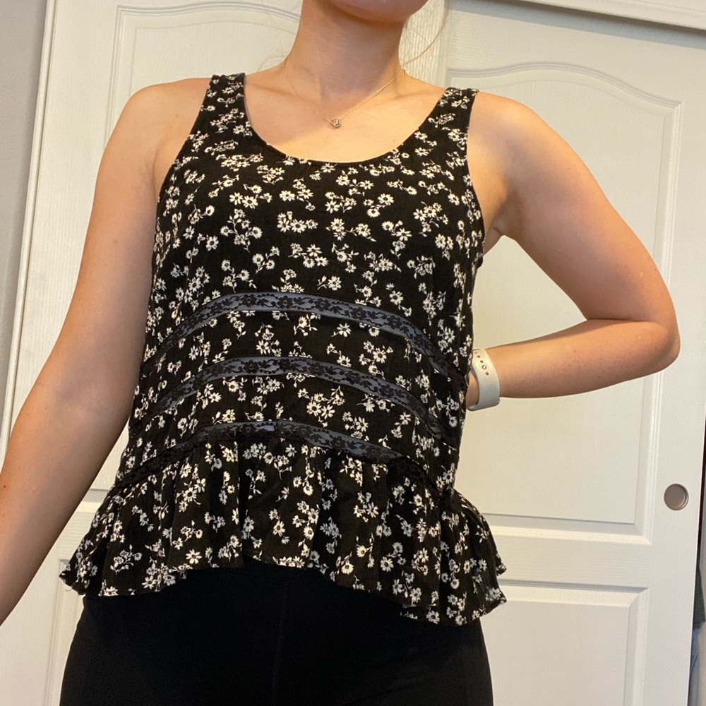 Black and white floral tank top